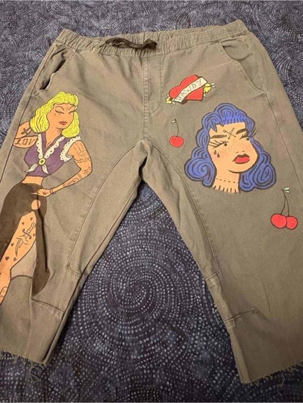 Bullhead Gray Shorts with Retro Pinup Graphics